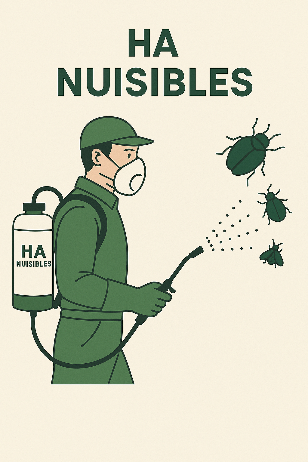 Technicien HA Nuisibles en tenue de protection pulvérisant des insectes — désinsectisation professionnelle à Villeurbanne