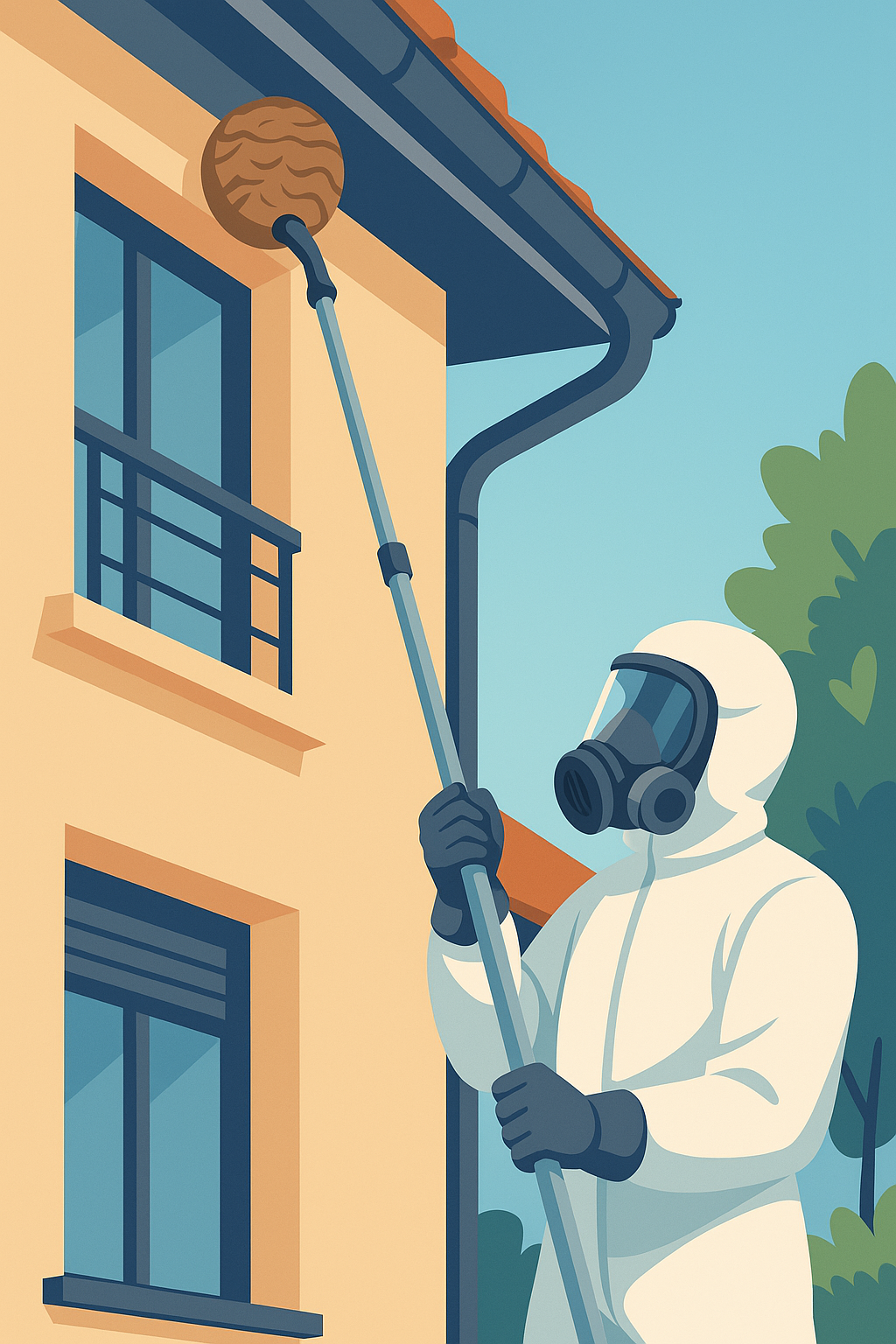 Illustration d'un professionnel qui intervient pour un nid de guêpes